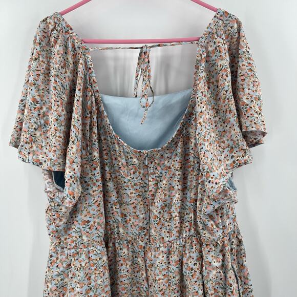 LANE BRYANT Dress Size 26 Blue Floral Flutter Sleeve Tie Back Vivid Ditsy Plus - Picture 6 of 15